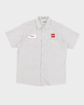 00s "Enjoy Coca-Cola" White Striped Short Sleeved Shirt - M