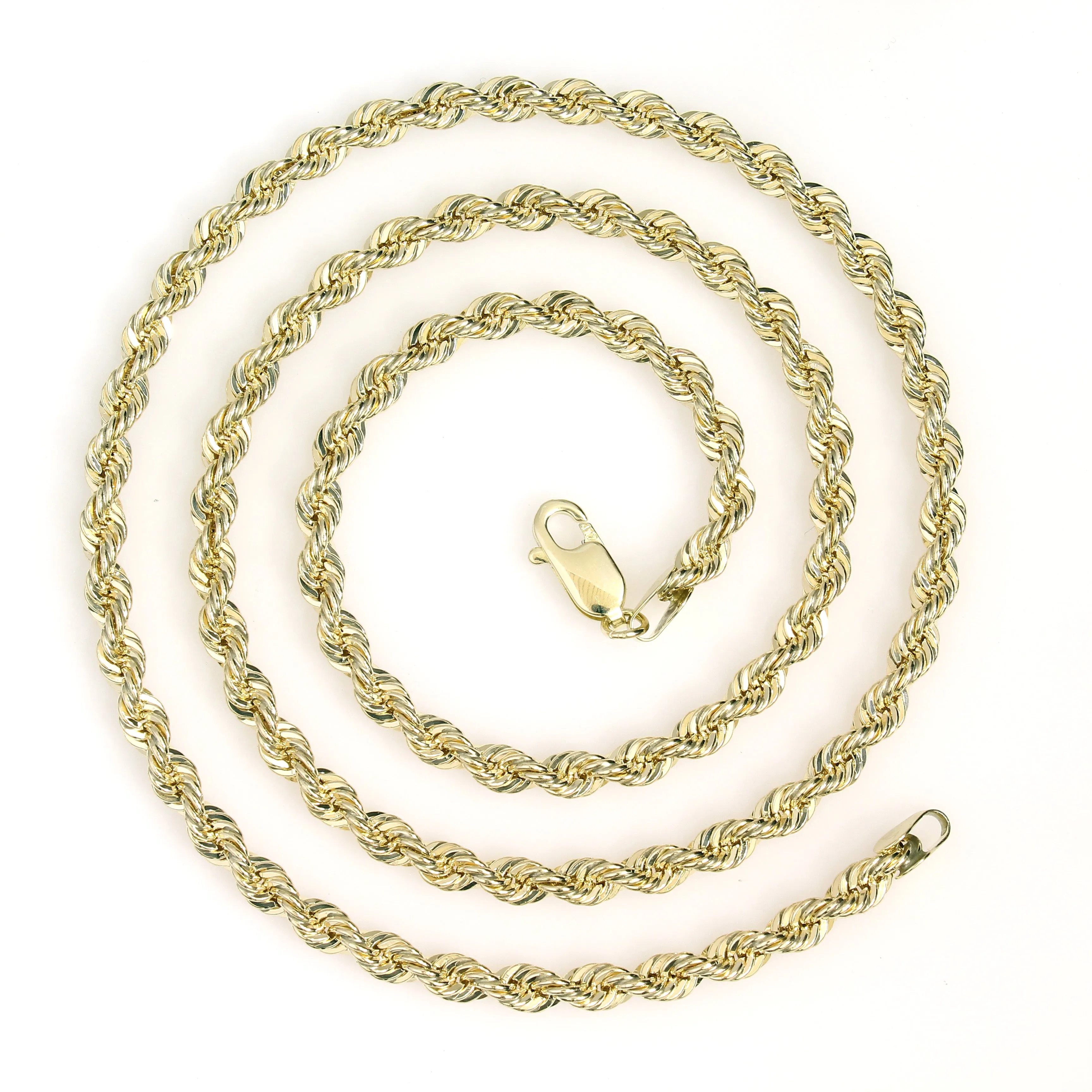 10k 7mm Yellow Gold Light Weight Diamond Cut Rope Chains