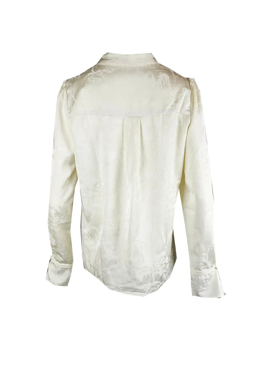 1240077 Mandarin Collar Embossed Blouse *White