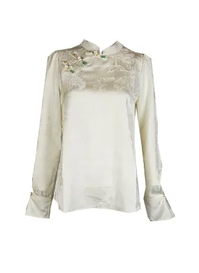 1240077 Mandarin Collar Embossed Blouse *White