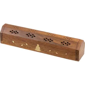 12" Wood Incense Burner & Storage Box - Buddha