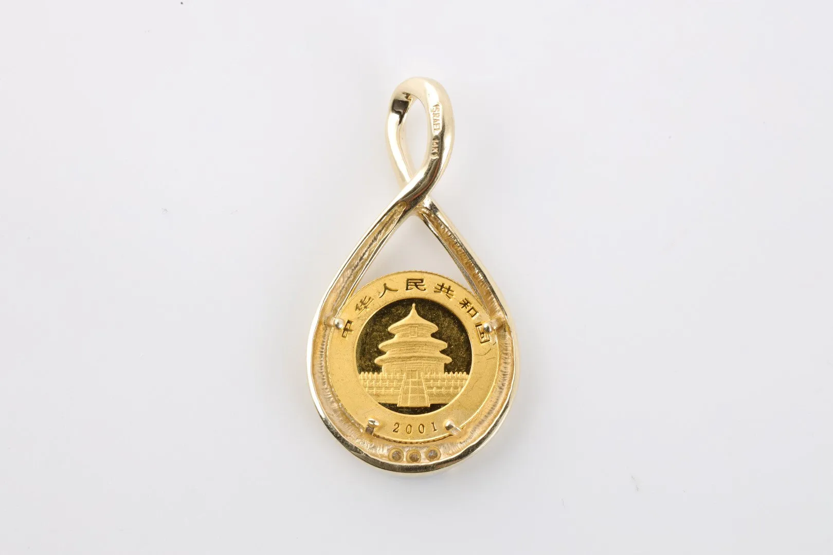 14k & 24k Yellow Gold 0.03tcw Diamond Panda Coin Pendant (2.40g.)