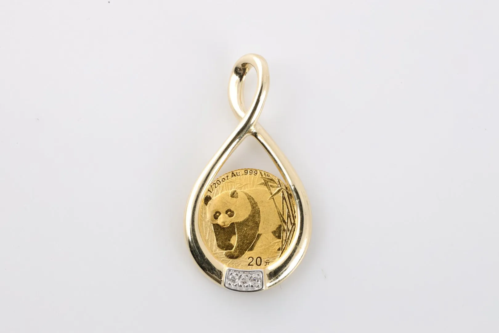 14k & 24k Yellow Gold 0.03tcw Diamond Panda Coin Pendant (2.40g.)