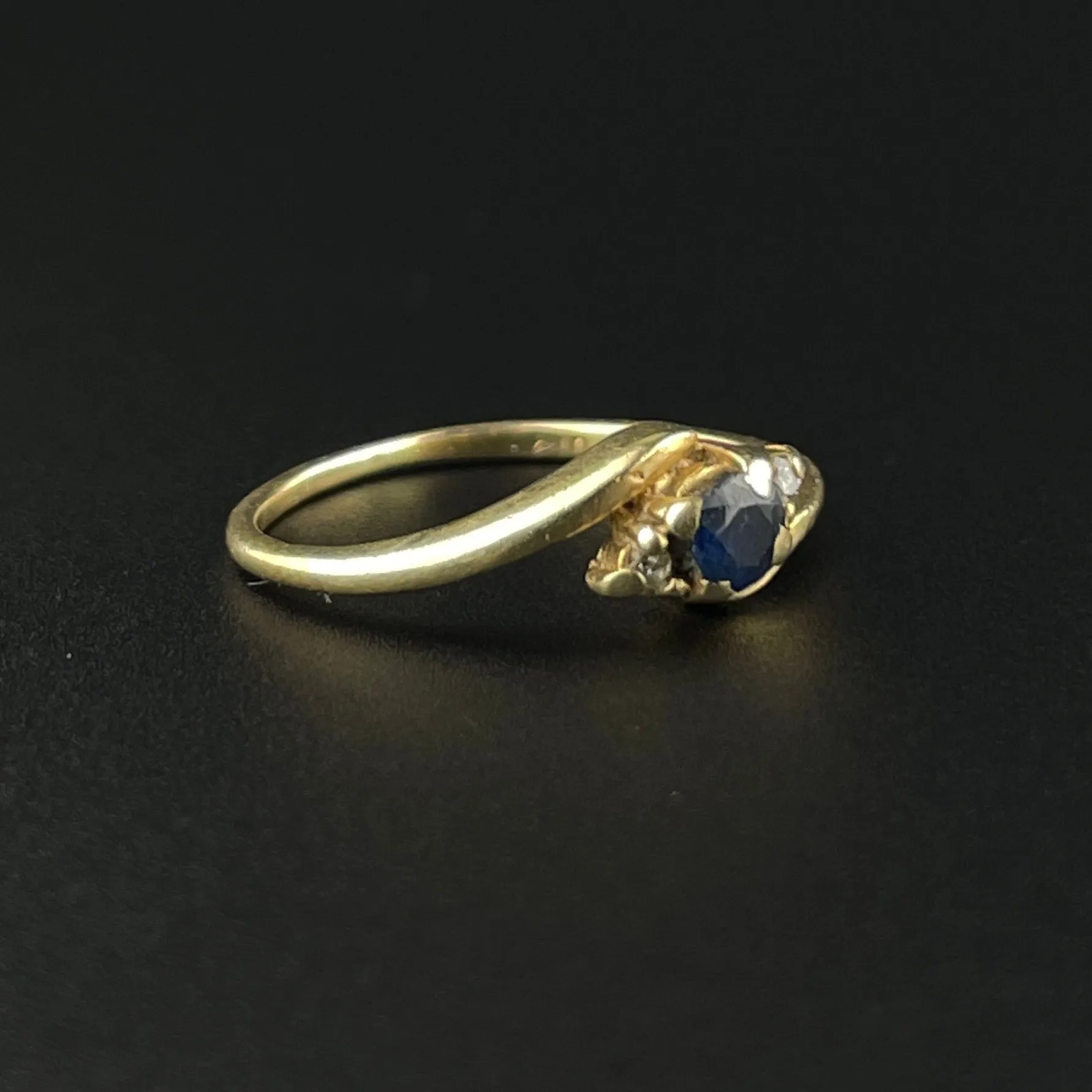 14K Gold Diamond Sapphire Vintage Solitaire Engagement Ring, Sz 4 3/4