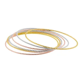 14K Gold Plated Tri-Color Skinny 7-Piece Bangle Set