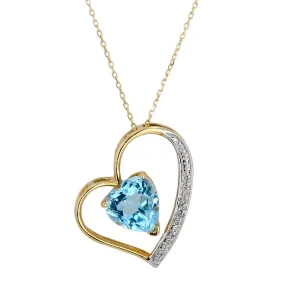 14K Yellow gold big heart floating blue topaz and diamonds Necklace-13209