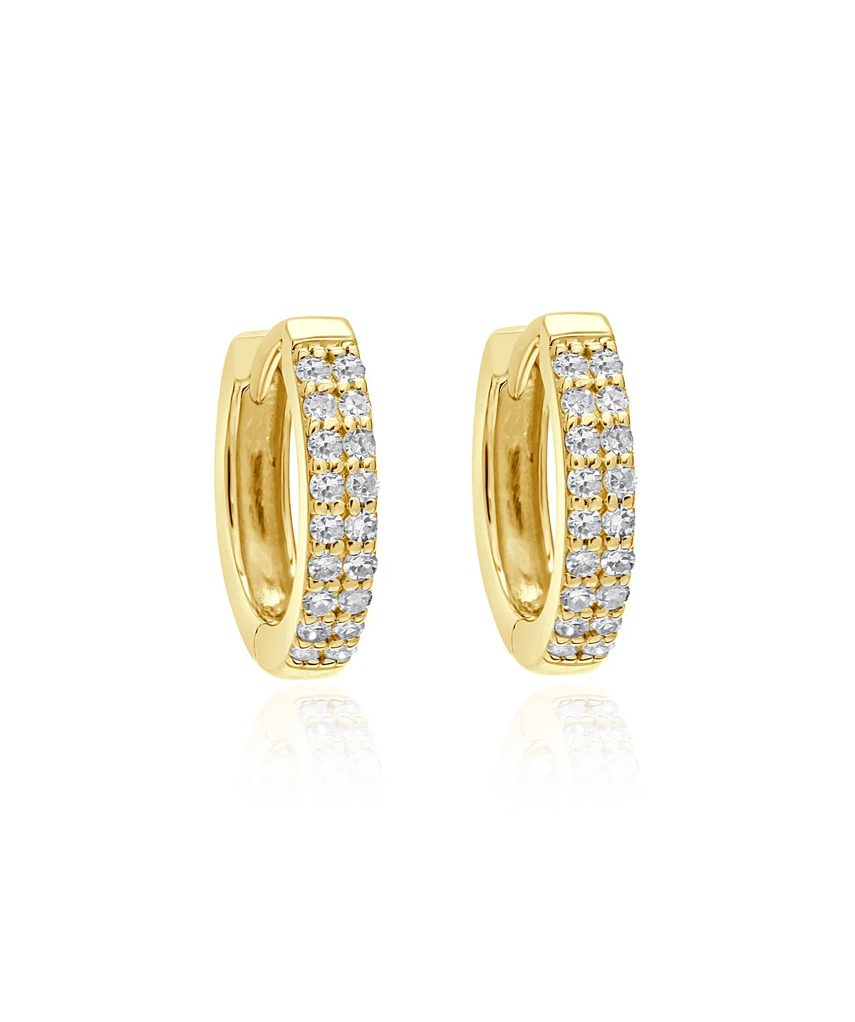 14K Yellow Gold Diamond Huggie Hoop Earrings