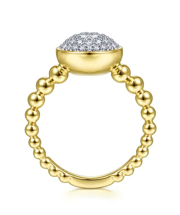 14K Yellow Gold Round Diamond Pavé Center Ring with Bujukan Bead Shank