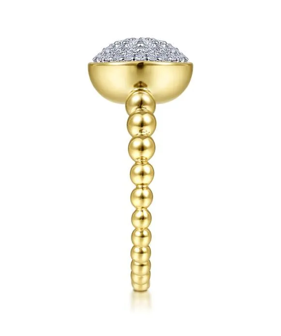 14K Yellow Gold Round Diamond Pavé Center Ring with Bujukan Bead Shank