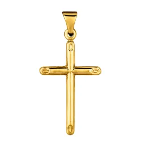 14k Yellow Gold Shiny Round Tube Cross Pendant