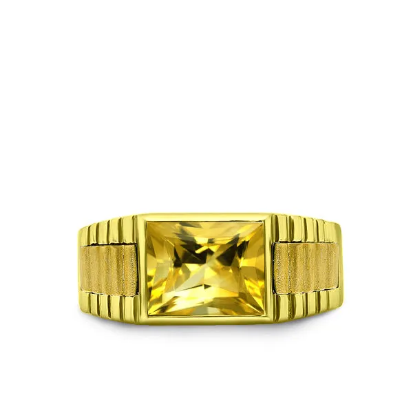 18K Solid Yellow Gold Wedding Engagement Ring Band with Yellow Citrine Gemstone