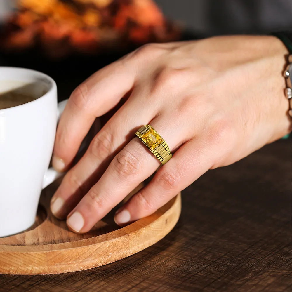 18K Solid Yellow Gold Wedding Engagement Ring Band with Yellow Citrine Gemstone