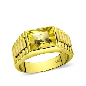 18K Solid Yellow Gold Wedding Engagement Ring Band with Yellow Citrine Gemstone