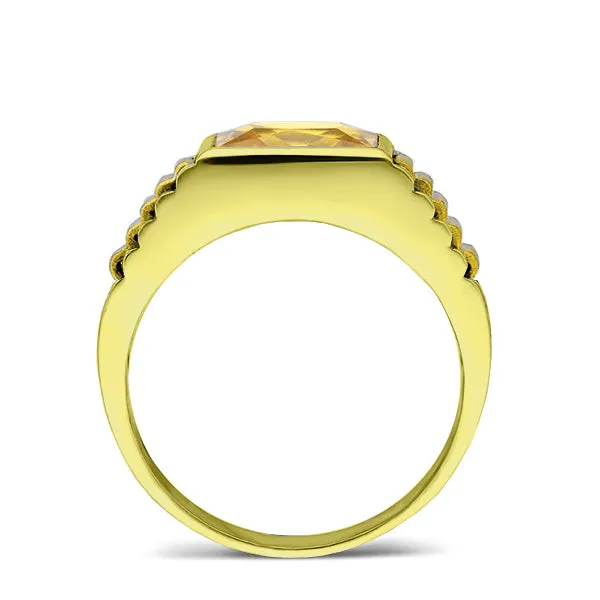 18K Solid Yellow Gold Wedding Engagement Ring Band with Yellow Citrine Gemstone