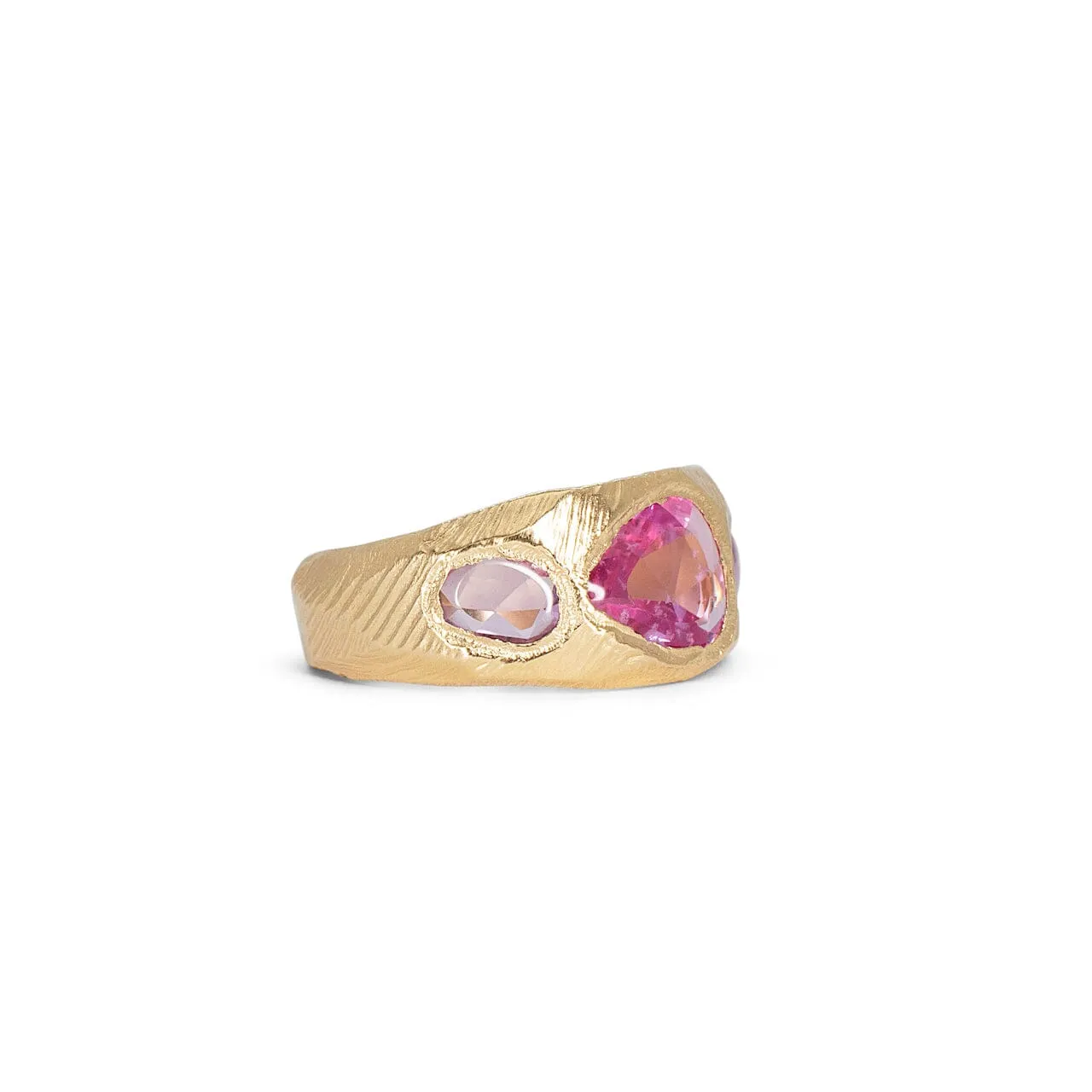 18K Three Stone Ring in Pink Sapphire