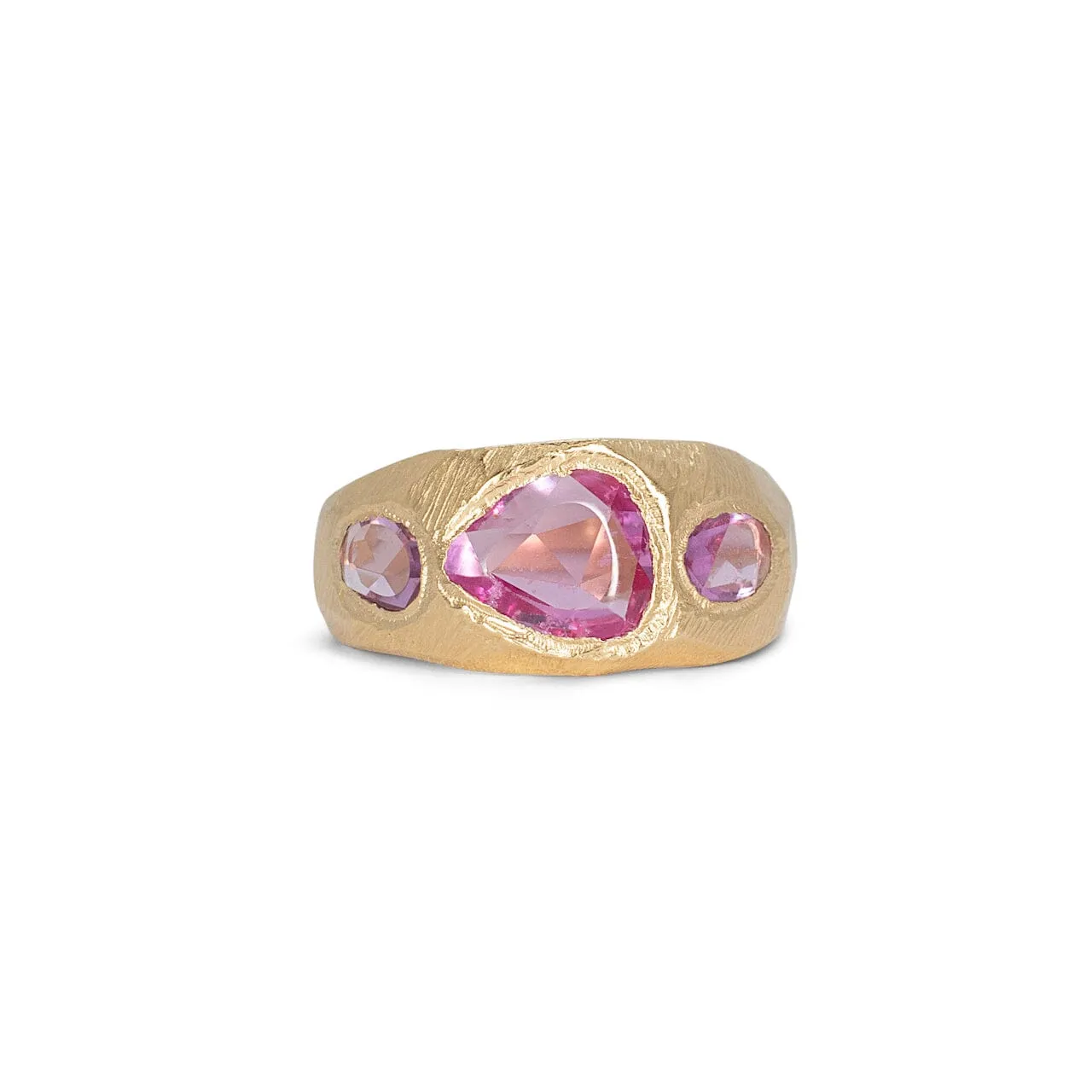 18K Three Stone Ring in Pink Sapphire