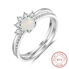 2 Pcs/Set Stackable Opal Ring - 925 Sterling Silver