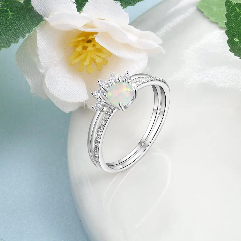 2 Pcs/Set Stackable Opal Ring - 925 Sterling Silver