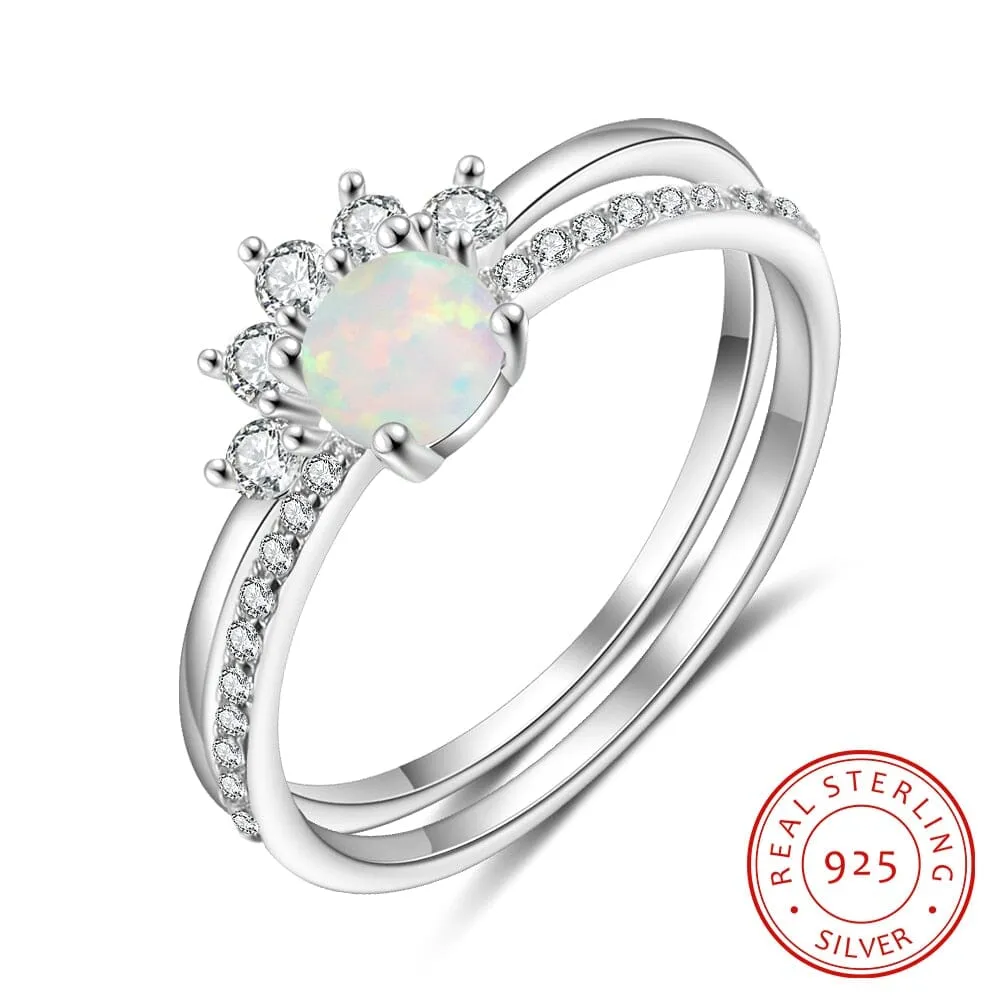 2 Pcs/Set Stackable Opal Ring - 925 Sterling Silver