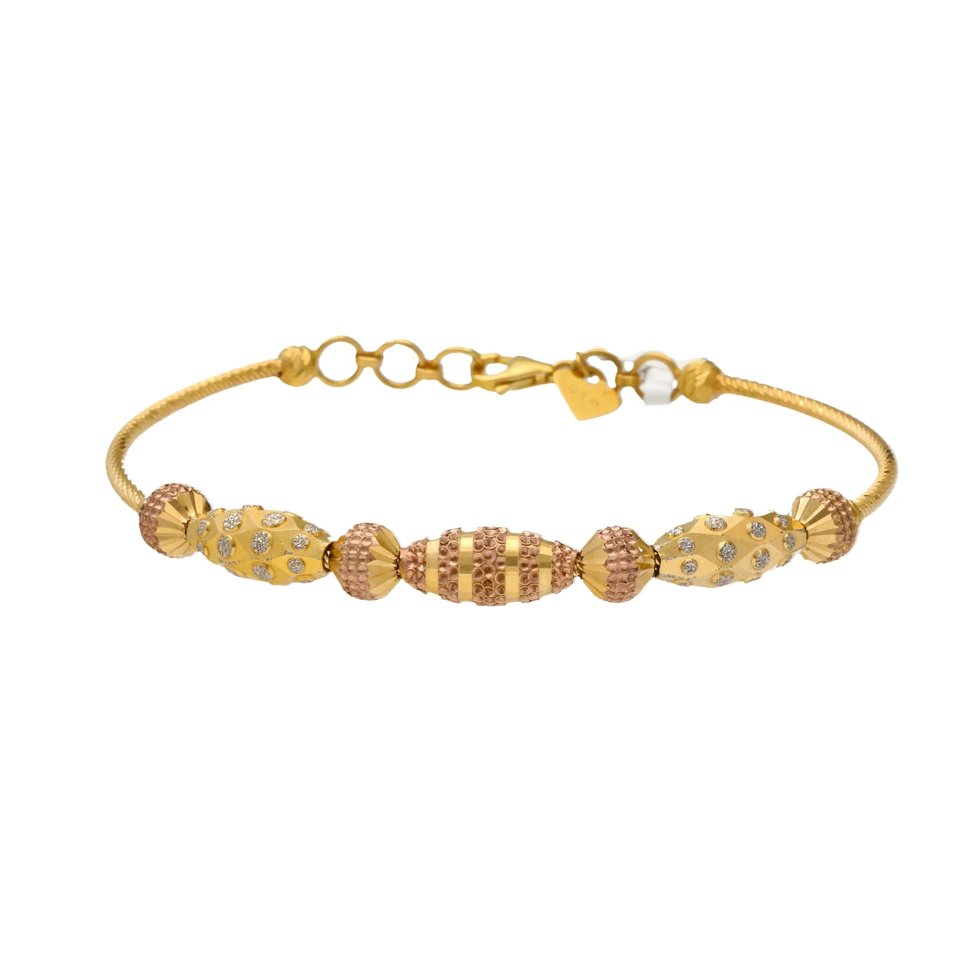 22K Multi-Tone Gold Beaded Bangle (13.1gm)