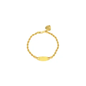 22K Yellow Gold Link Peace Baby Bracelet W/ Heart Charm & Curve Beaded Design, 3.2 grams