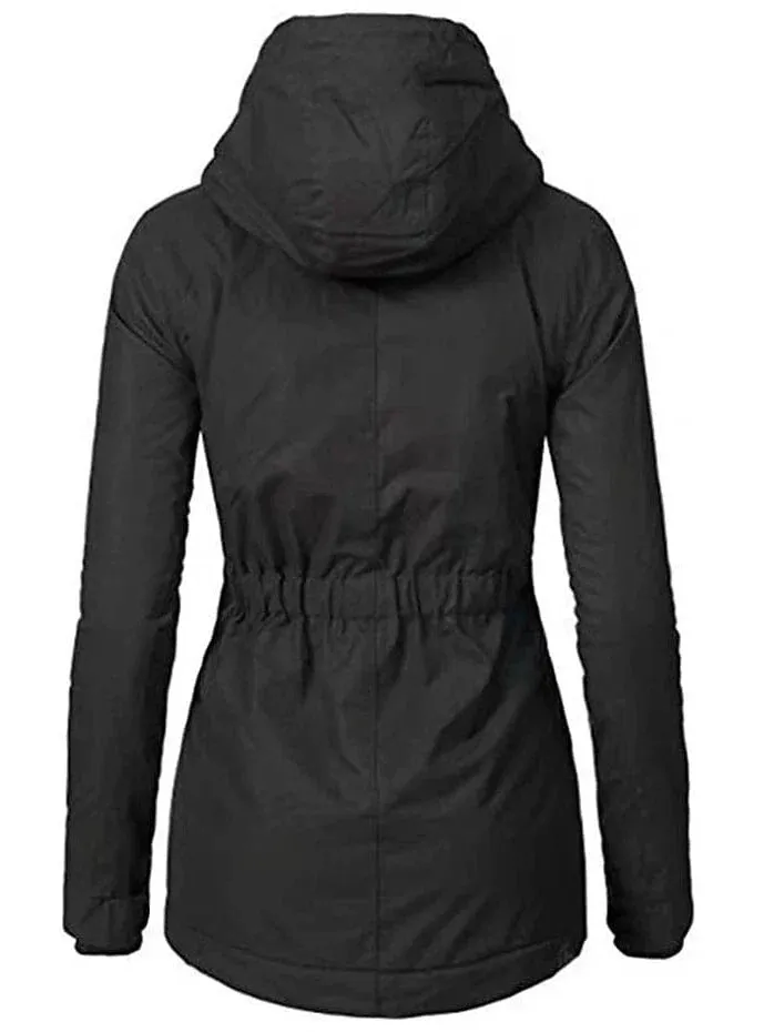 3-in-1 Women's Windproof Parka Jacket with V-Neck and Zipper Closure