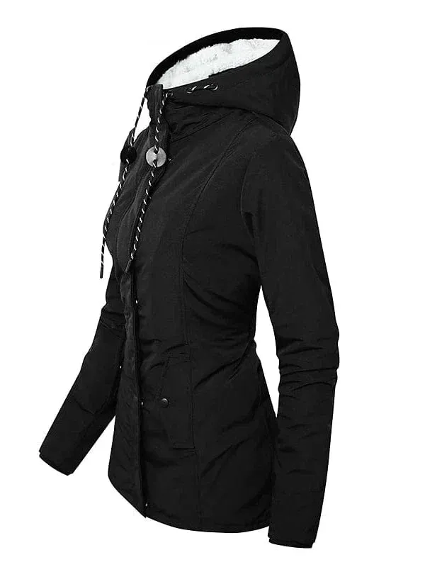 3-in-1 Women's Windproof Parka Jacket with V-Neck and Zipper Closure