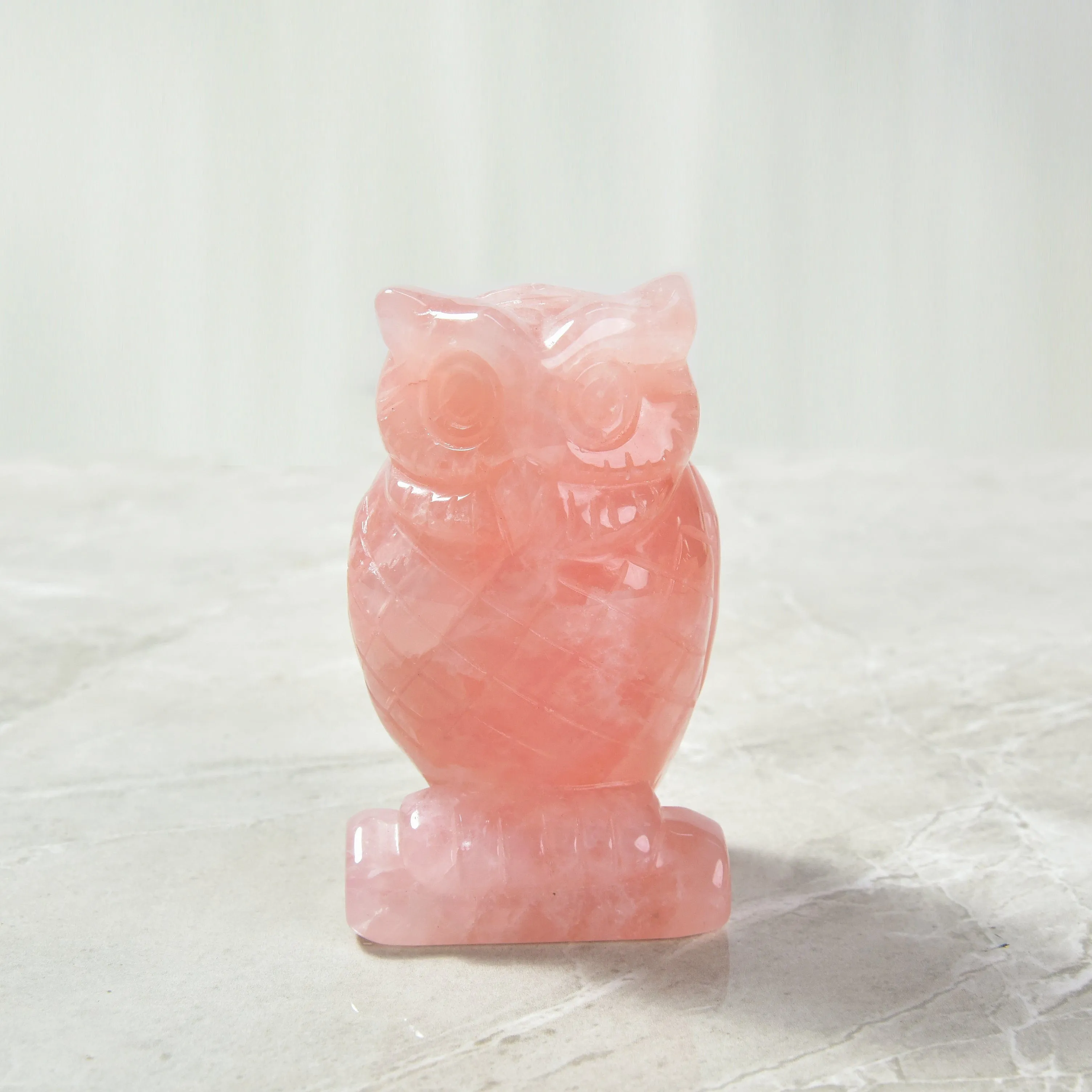 4 Rose Quartz Owl Natural Gemstone Carving