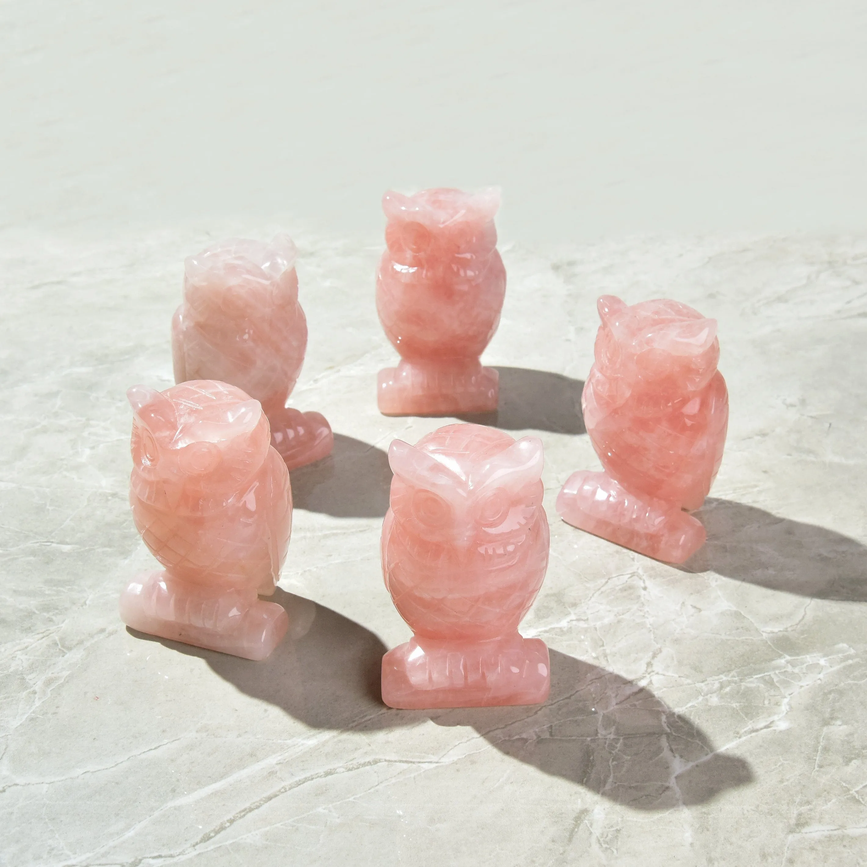 4 Rose Quartz Owl Natural Gemstone Carving