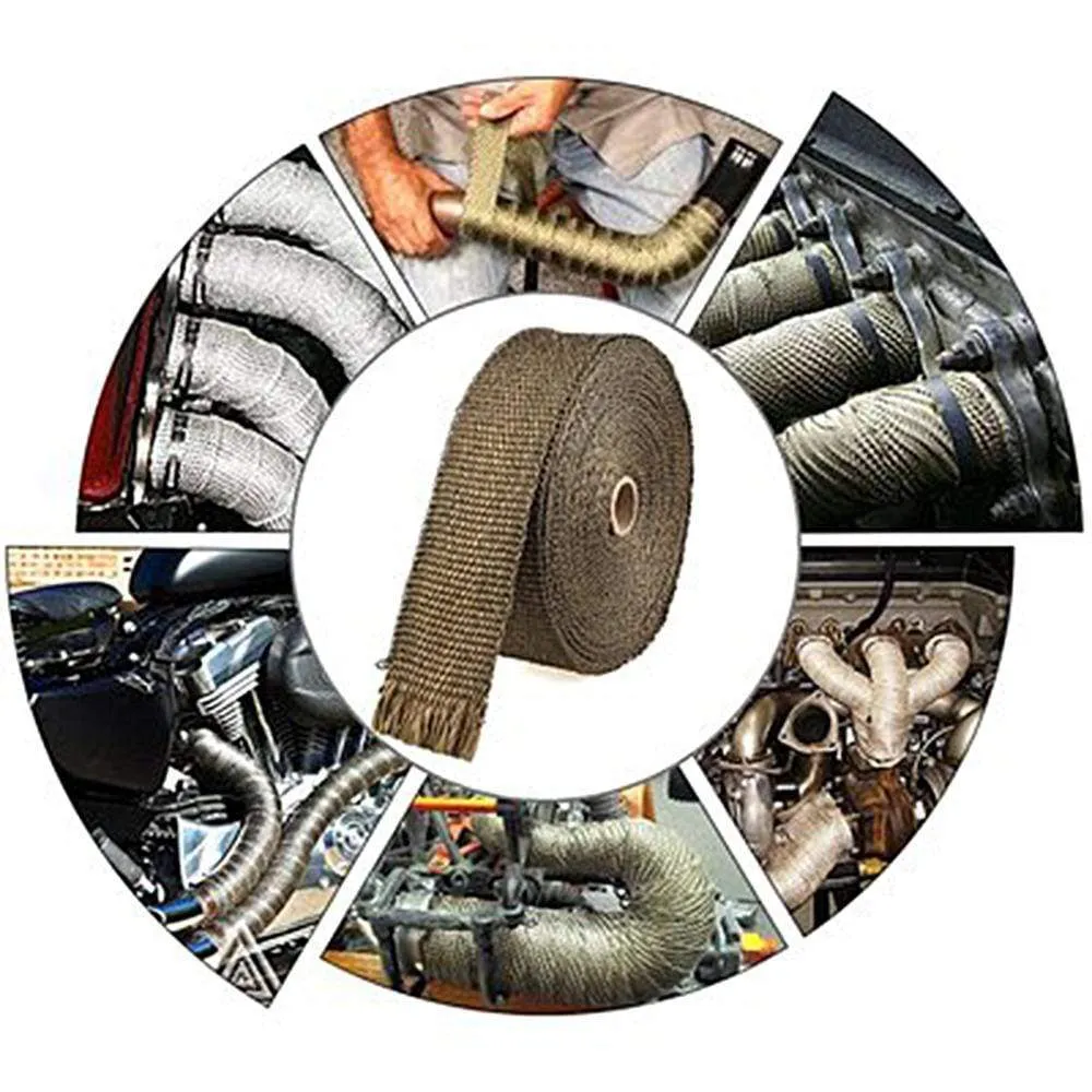 5cm*5M/10M/15M Motorcycle Exhaust Heat Shield Thermal Exhaust Tape Fiberglass Heat Wrap Pipe Heat Insulation with Stainless Ties