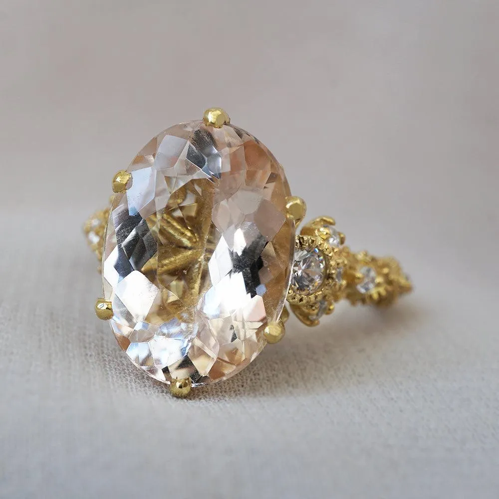 6.05ct Oval Morganite Queen Victoria Diamond Ring in 14K and 18K Gold