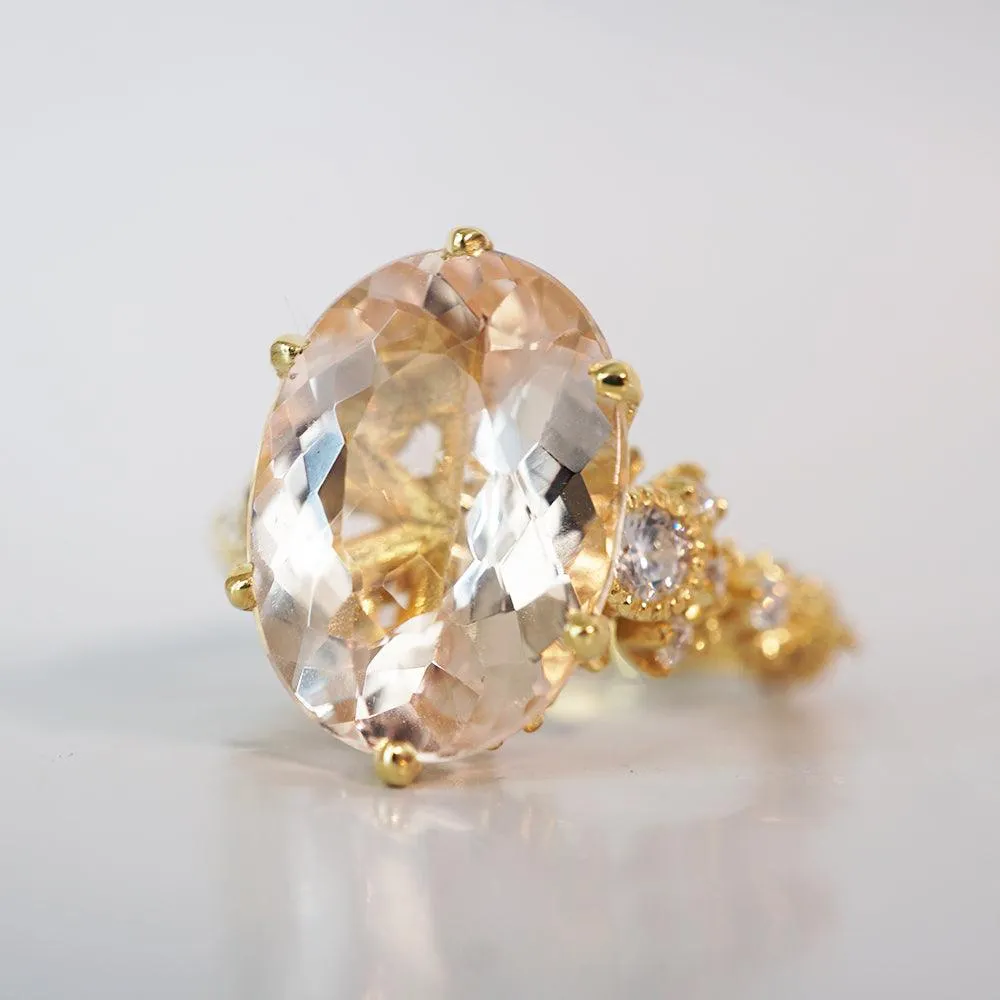 6.05ct Oval Morganite Queen Victoria Diamond Ring in 14K and 18K Gold