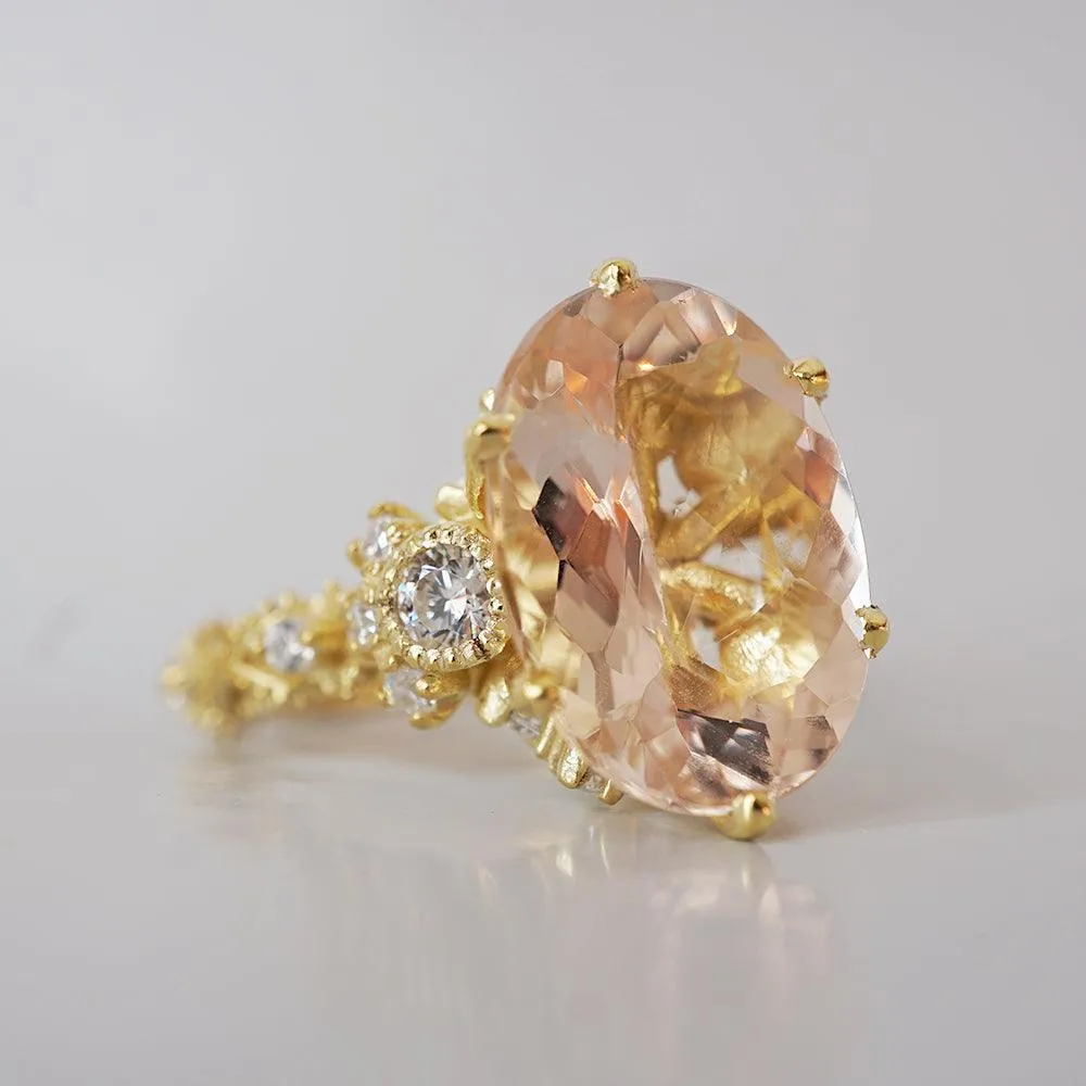 6.05ct Oval Morganite Queen Victoria Diamond Ring in 14K and 18K Gold