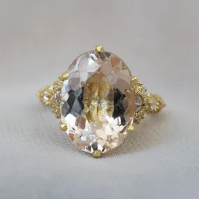 6.05ct Oval Morganite Queen Victoria Diamond Ring in 14K and 18K Gold