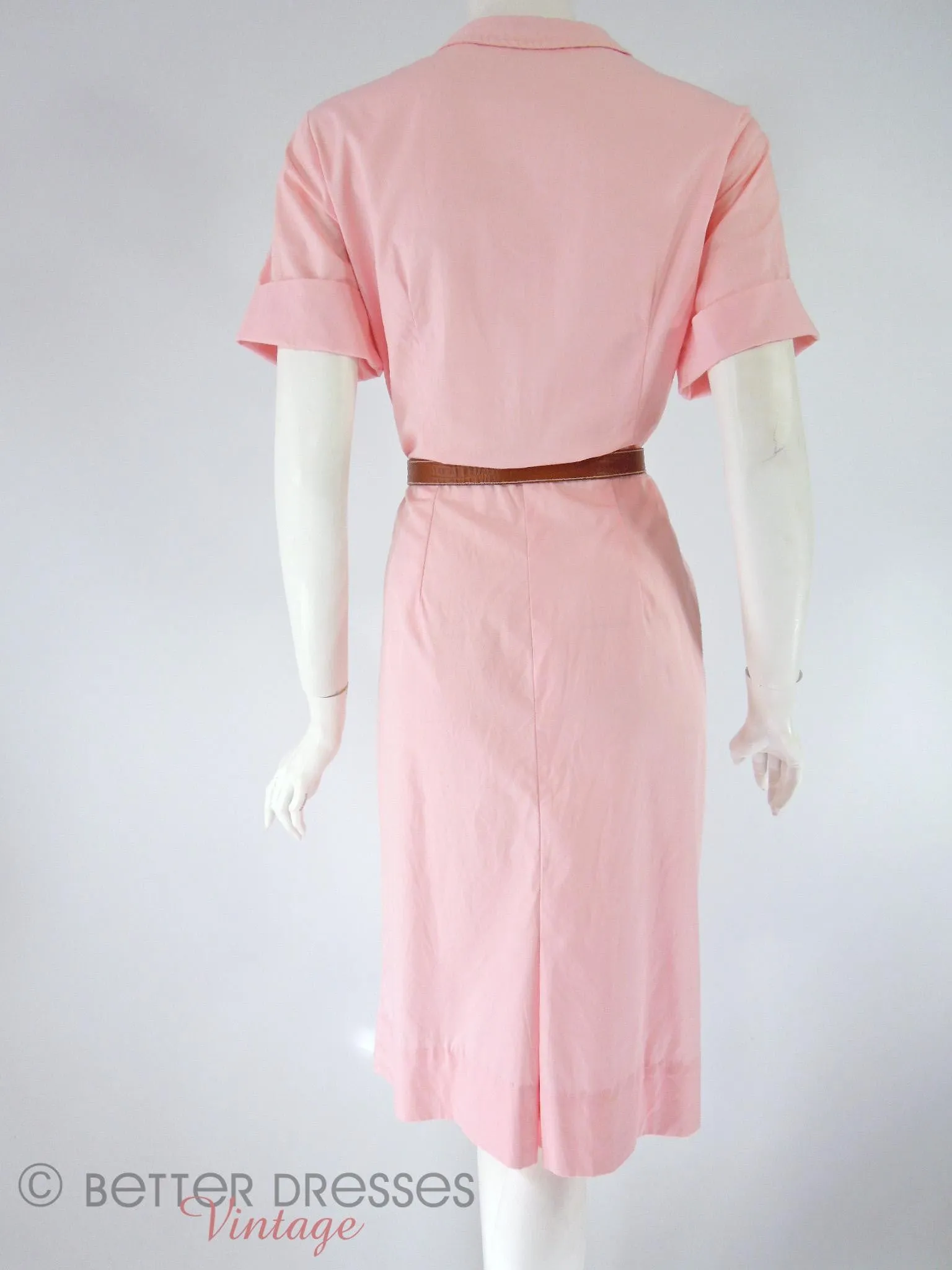 60s Shirtwaist Dress in Pink Cotton - med, lg