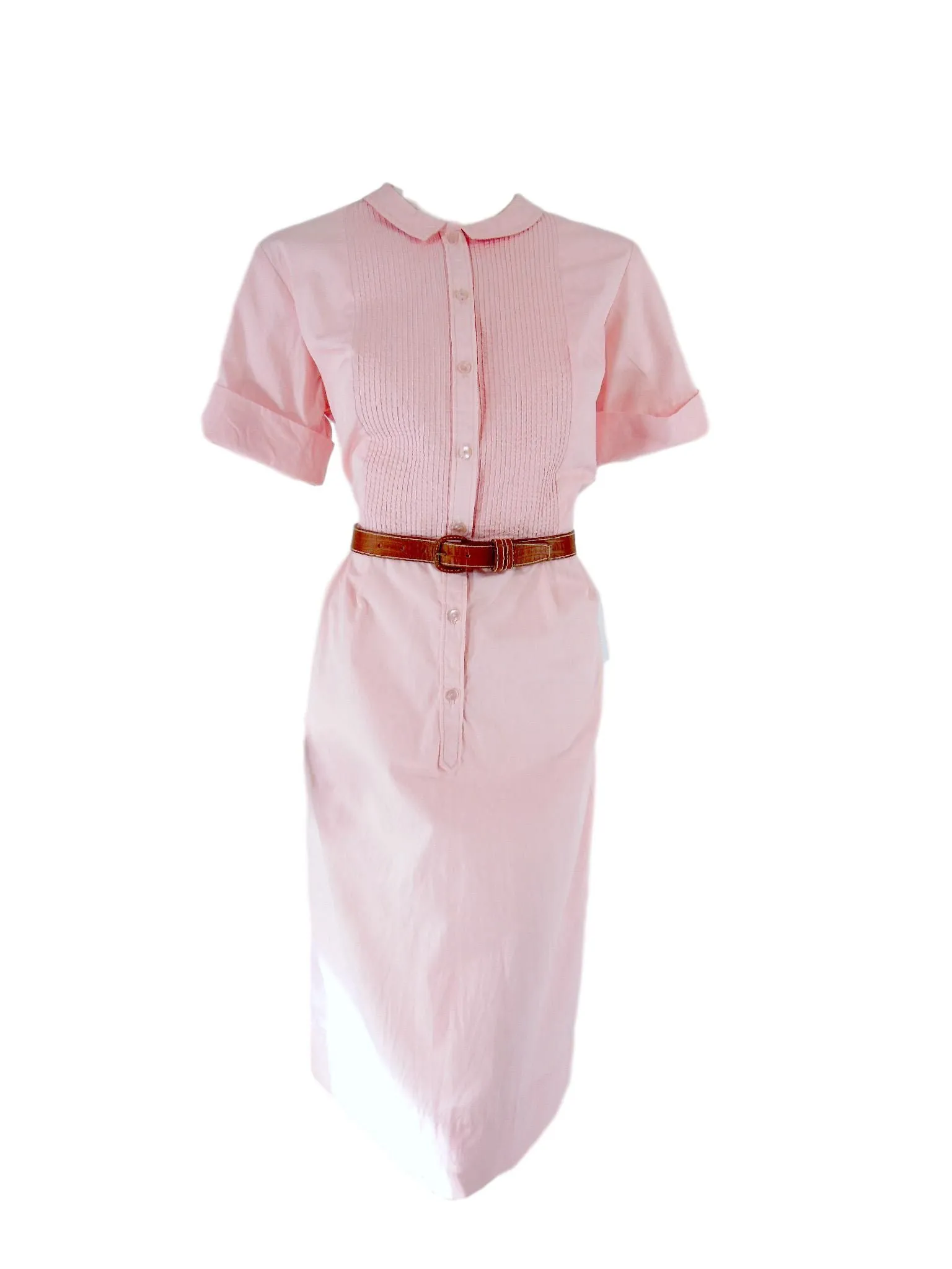 60s Shirtwaist Dress in Pink Cotton - med, lg