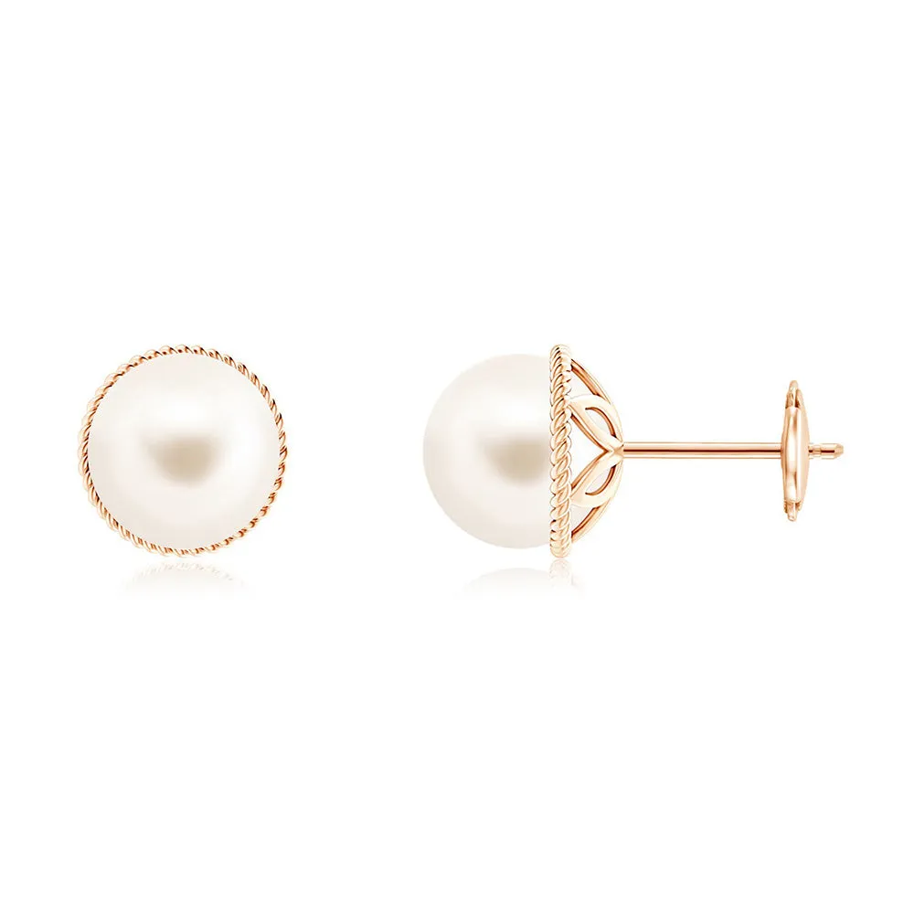 8mm Freshwater Cultured Pearl Earrings with Twisted Rope Frame