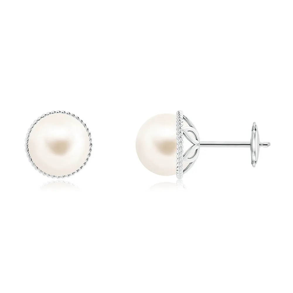 8mm Freshwater Cultured Pearl Earrings with Twisted Rope Frame