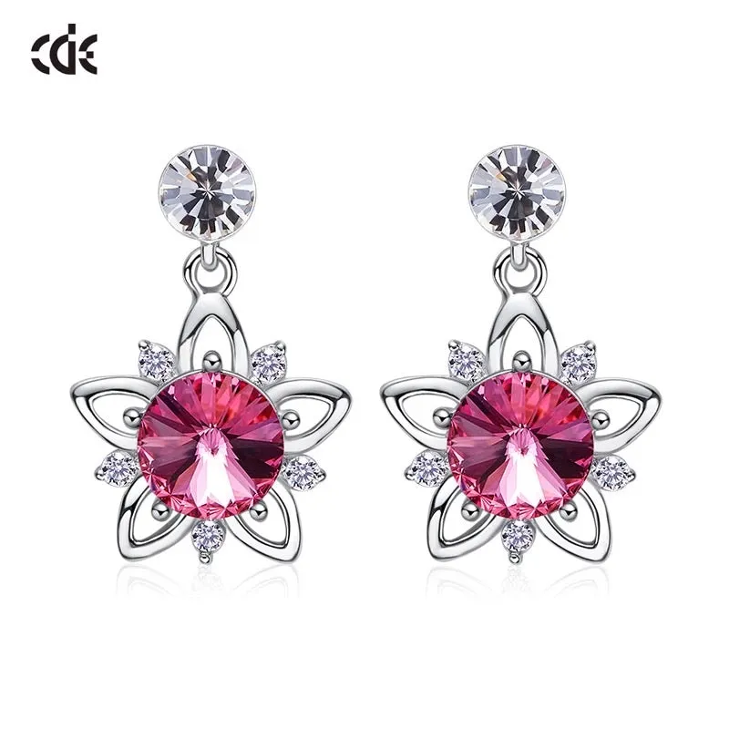 925 silver unique Swarovski crystals fuchsia flower Set