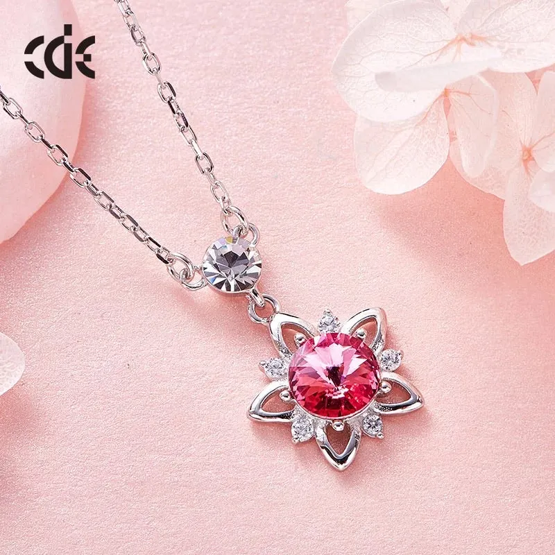 925 silver unique Swarovski crystals fuchsia flower Set