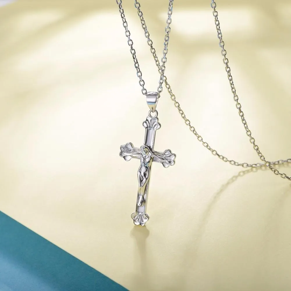 925 Sterling Silver Abstract Jesus Christ Catholic Cross Pendant Necklace