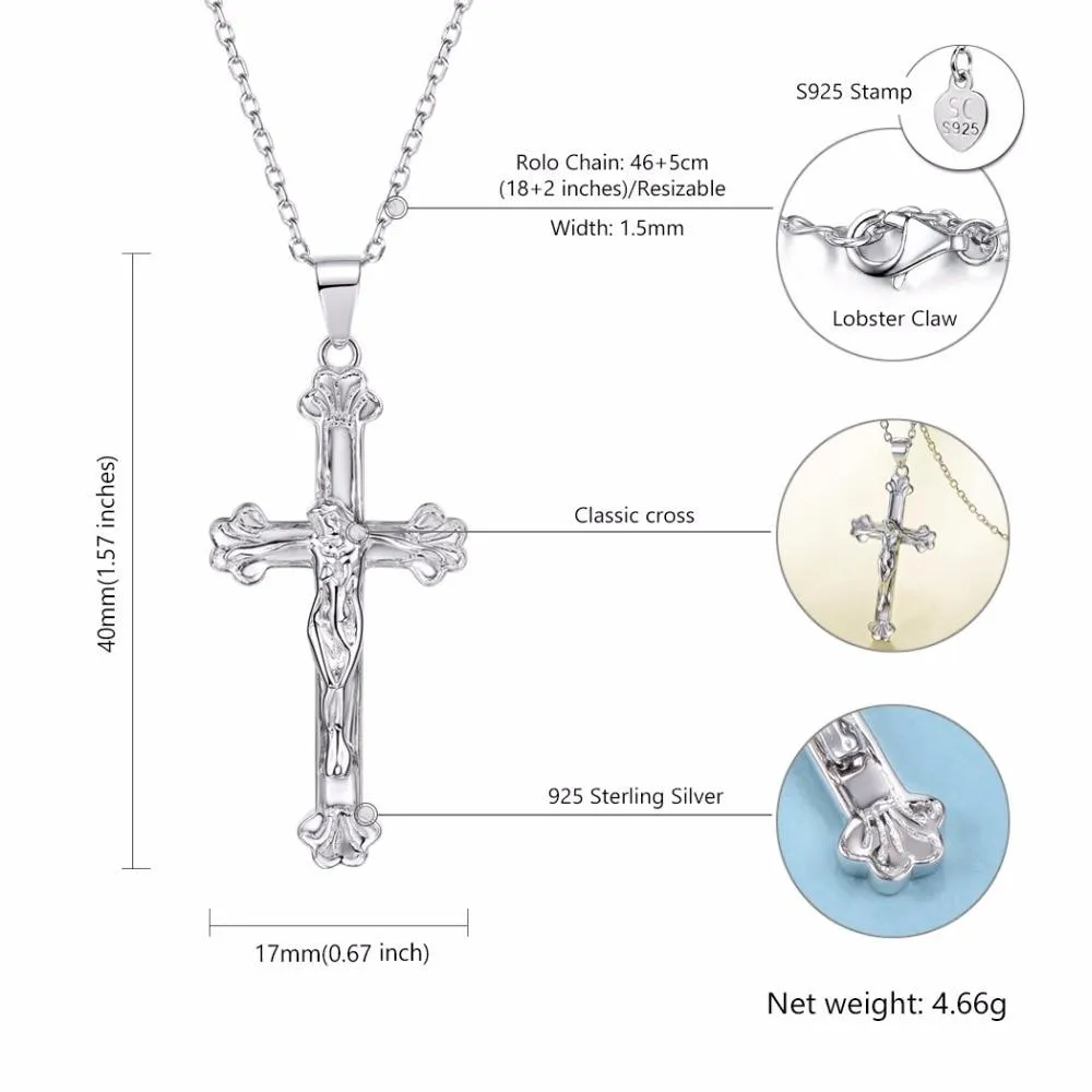 925 Sterling Silver Abstract Jesus Christ Catholic Cross Pendant Necklace