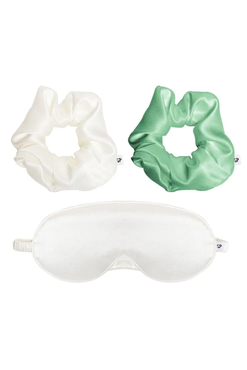 AIYA SAGE AND IVORY SCRUNCHIE AND EYE MASK SET