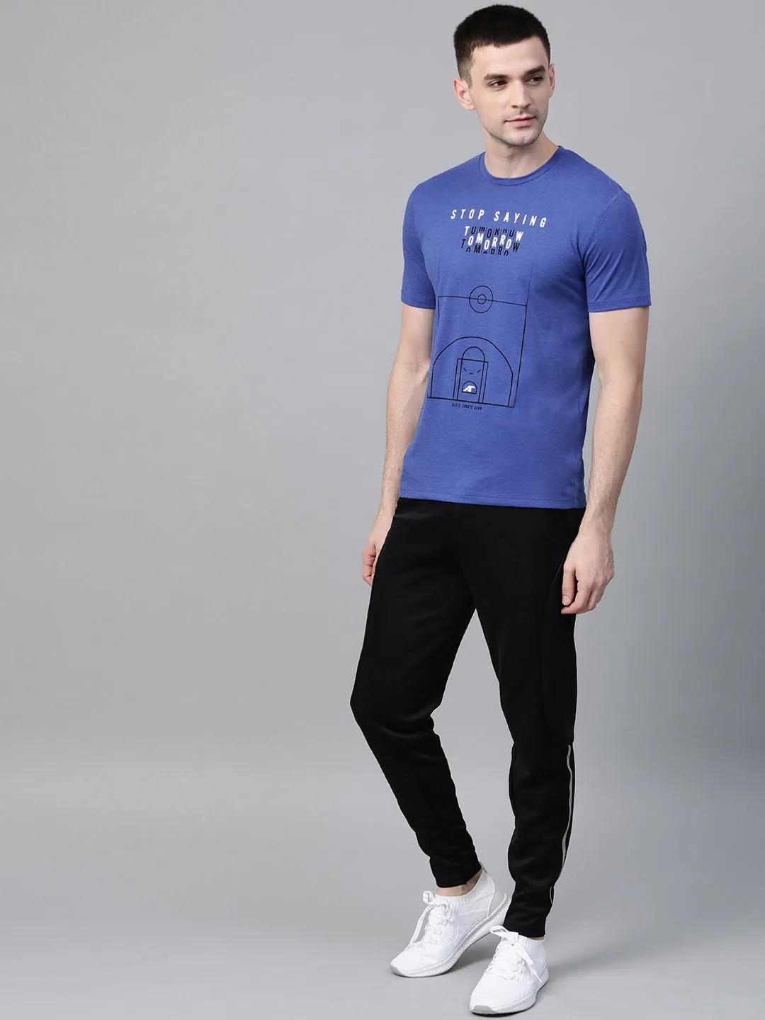 Alcis Men Blue Black Printed Round Neck T-shirt