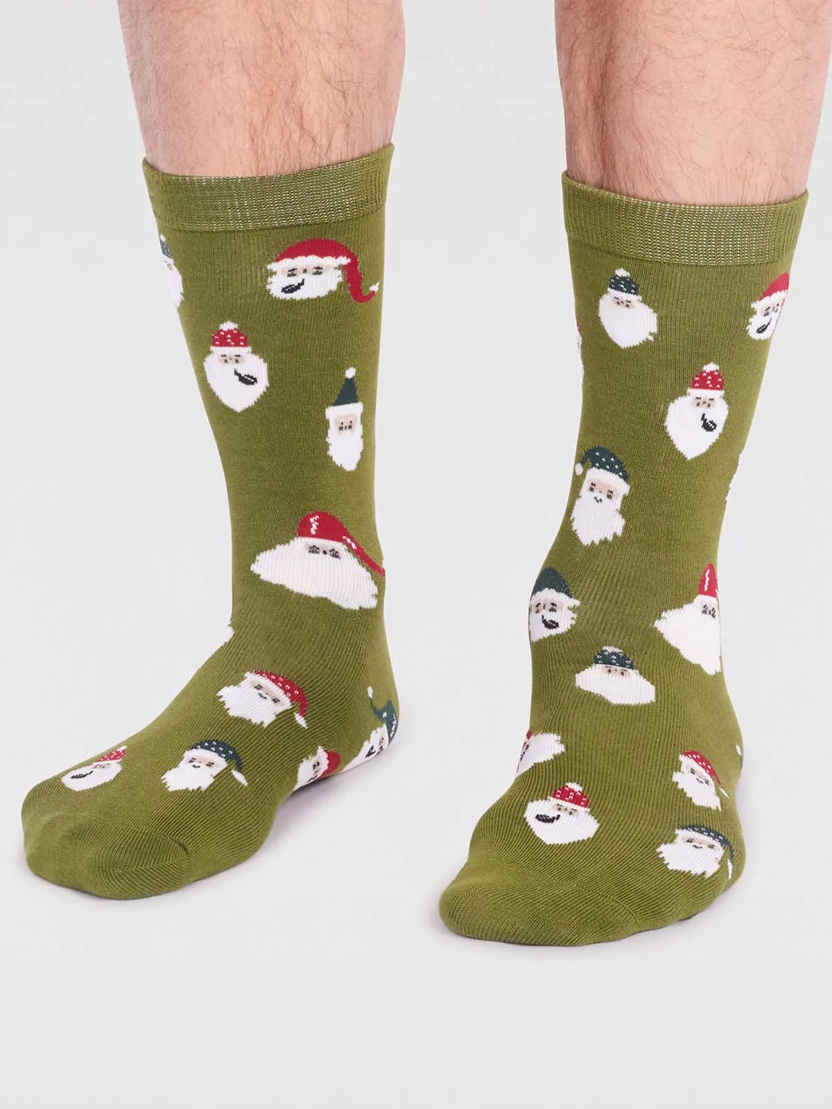 Alfredo Bamboo Christmas Snowman Socks - Lichen Green