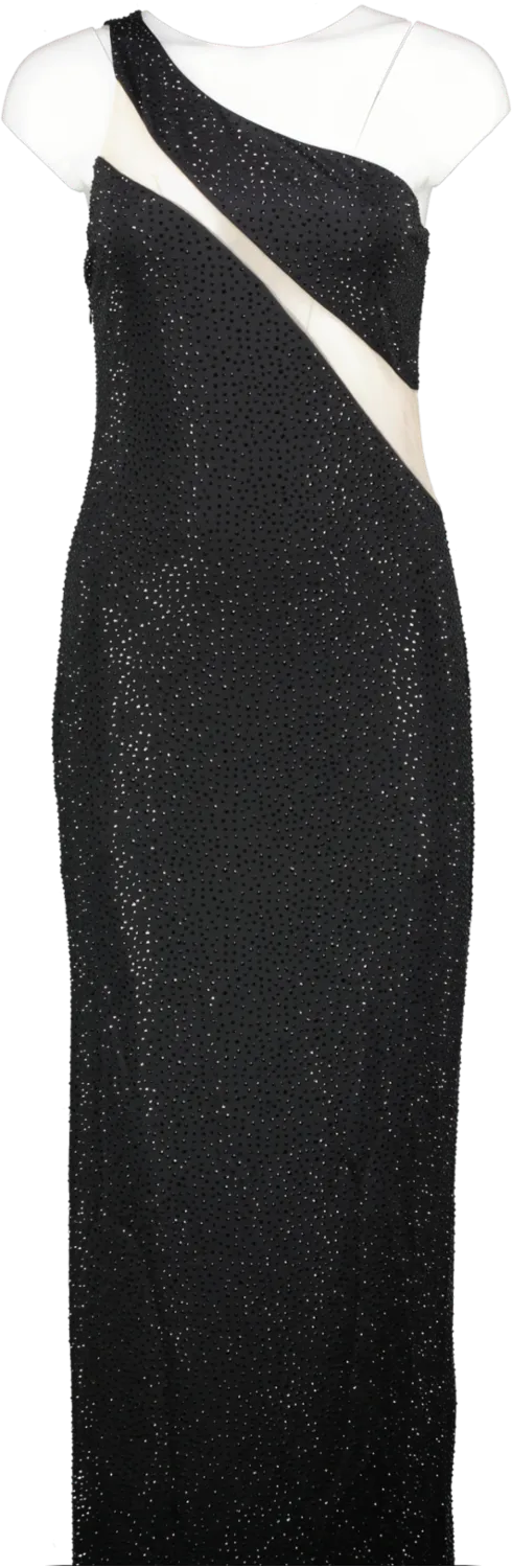 Alice   Olivia Black Mercedes Crystal Embellished One Shoulder Midi-dress. Bnwt UK 14