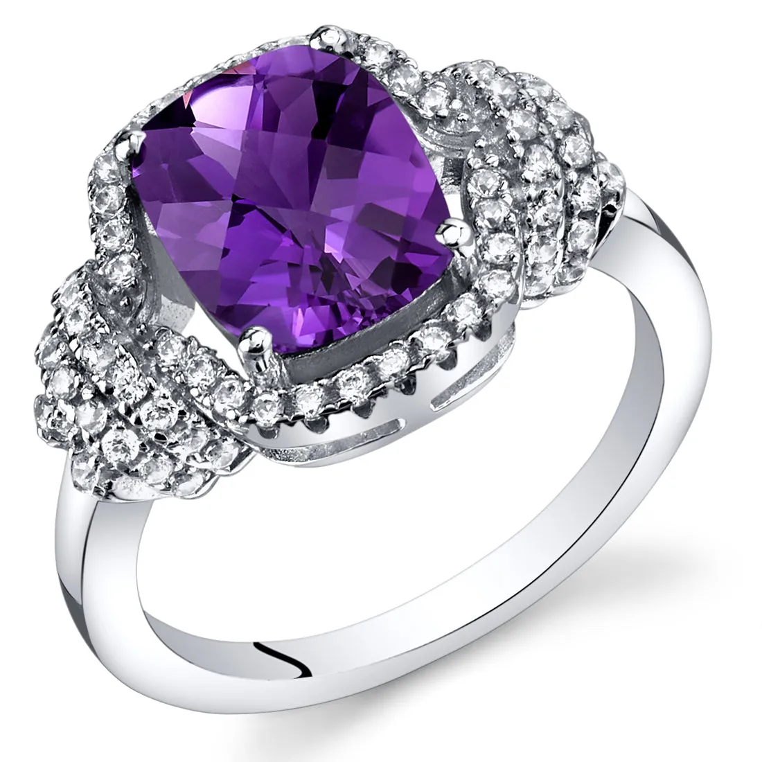 Amethyst Anti Cushion Cut Ring Sterling Silver 1.75 Carats Size 7