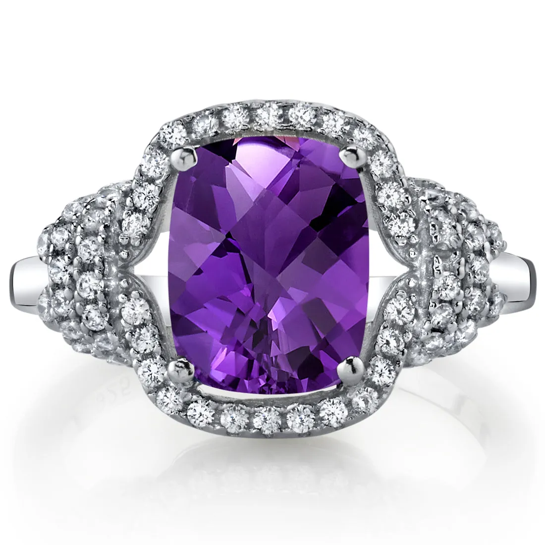 Amethyst Anti Cushion Cut Ring Sterling Silver 1.75 Carats Size 7