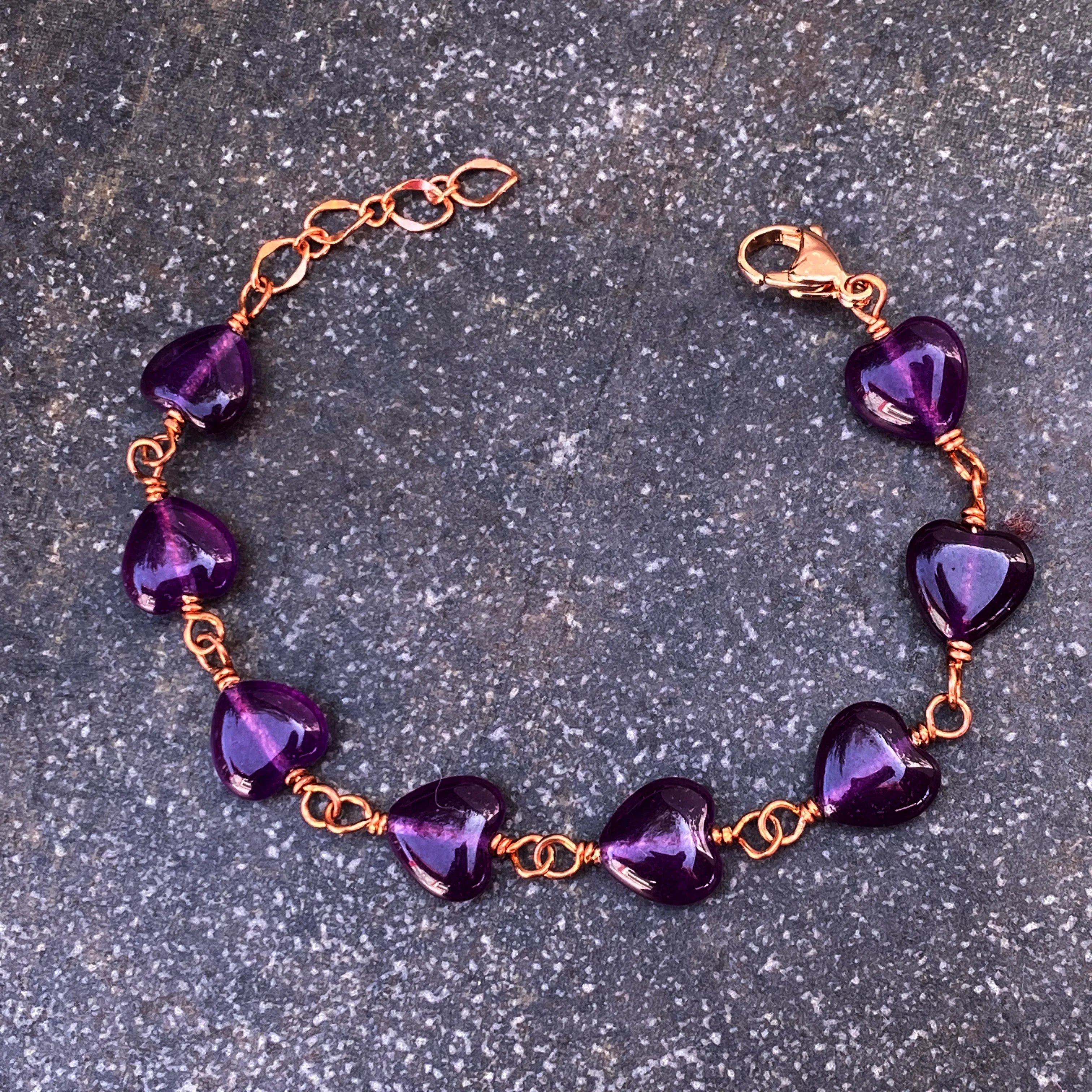 Amethyst Heart and Copper Bracelet