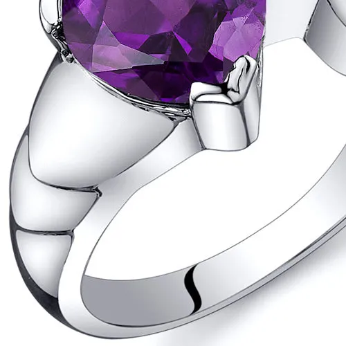 Amethyst Heart Shape Sterling Silver Ring Size 7